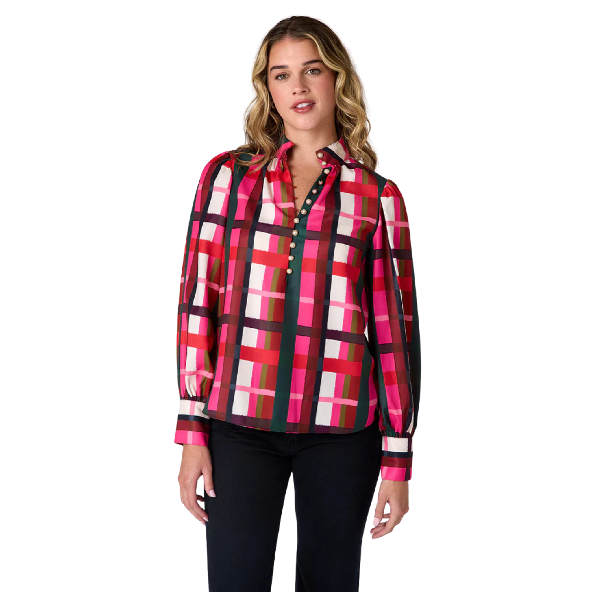 Leland Blouse in Holiday Plaid-Fairley Fancy