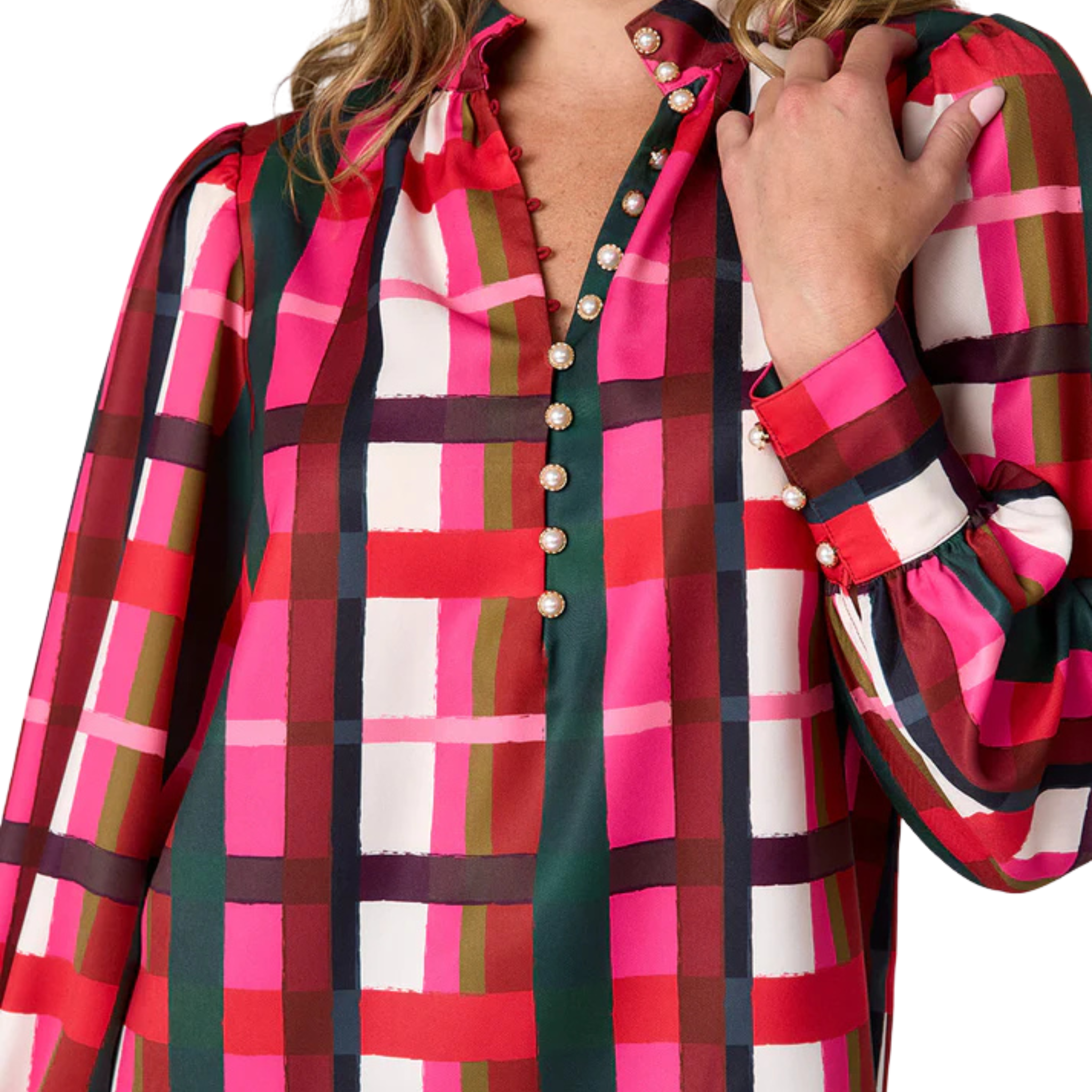 Leland Blouse in Holiday Plaid-Fairley Fancy