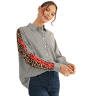 Leopard Contrast Pinstripe Top-Fairley Fancy