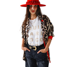 Leopard Shirt WIth Red Button Placket And Red Sleeves Detail-Fairley Fancy
