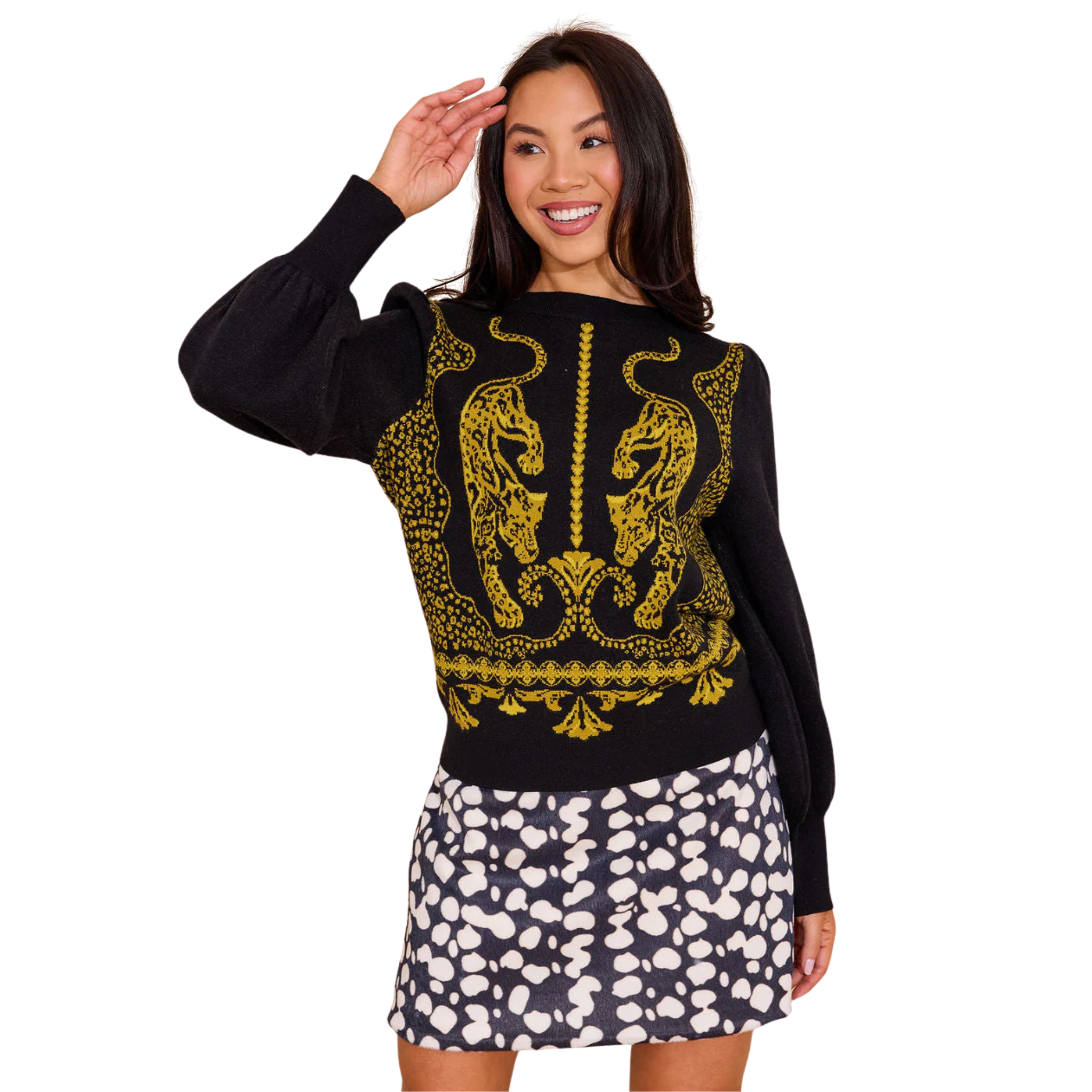 Lucie Sweater in Pouncing Panther-Fairley Fancy