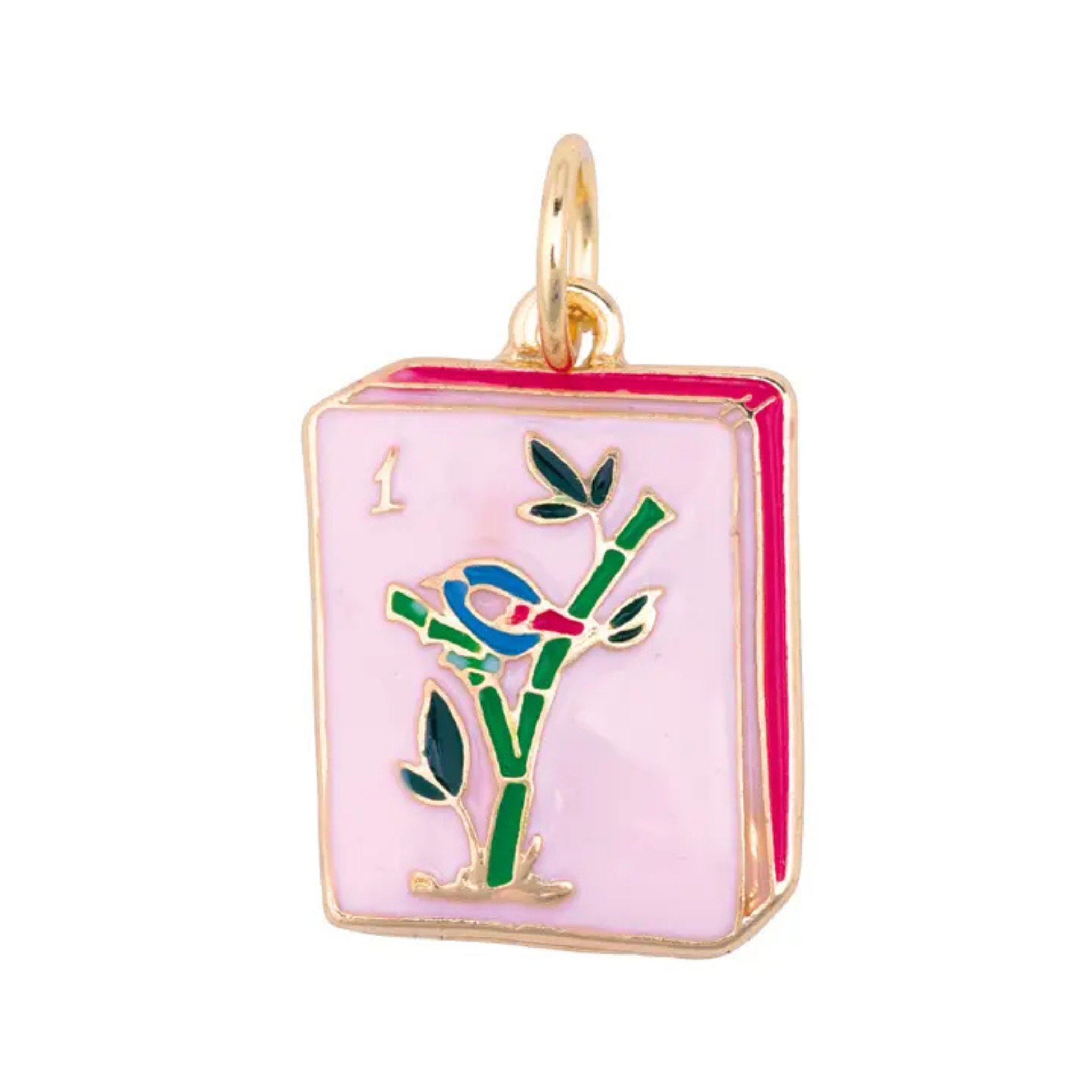Mahjong Enamel Tile Charm in Pink-Fairley Fancy
