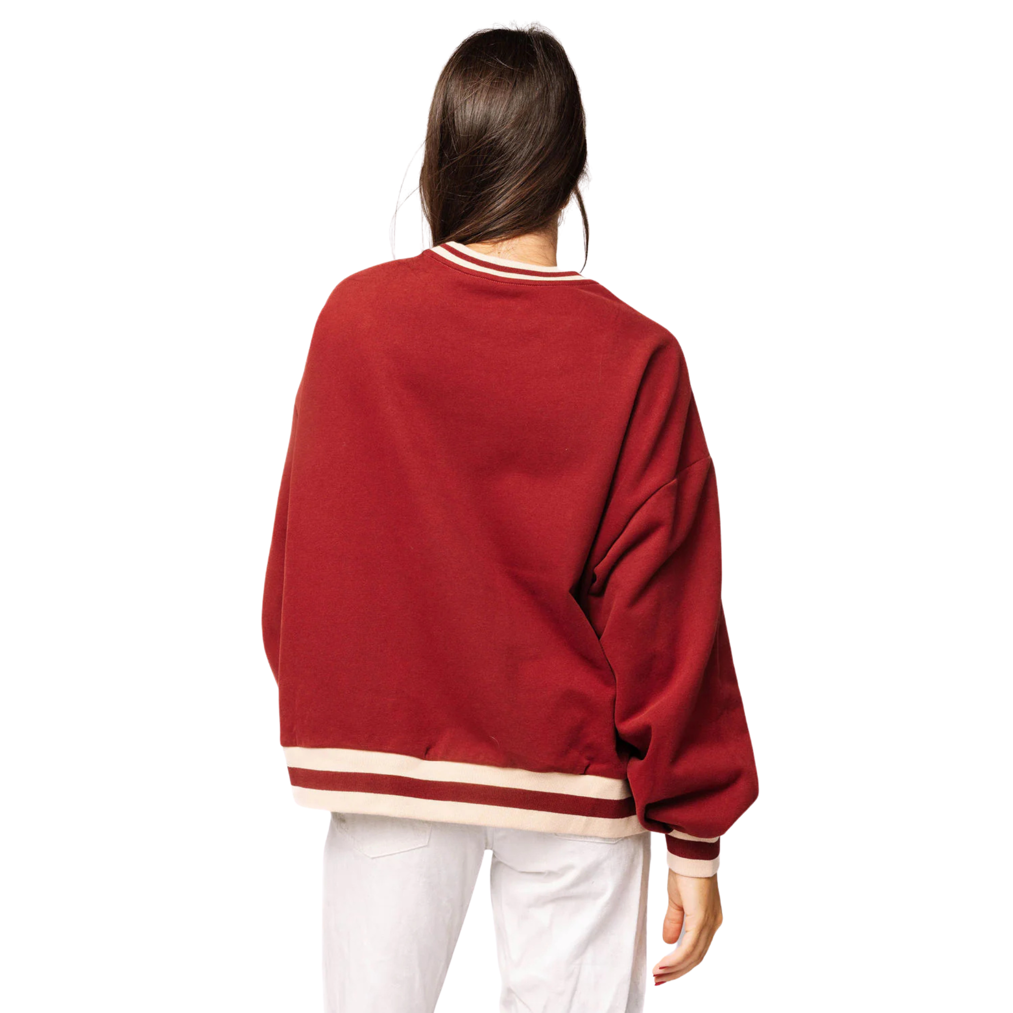 Maroon & Ivory Rhinestone 'Stuffed" Sweatshirt-Fairley Fancy