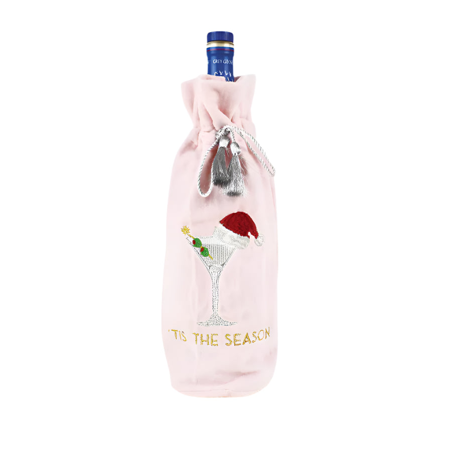 Martini Embroidered Pink Wine Bag-Fairley Fancy