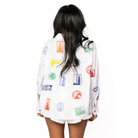 Multi Passport Stamp Button Up Cotton Top-Fairley Fancy
