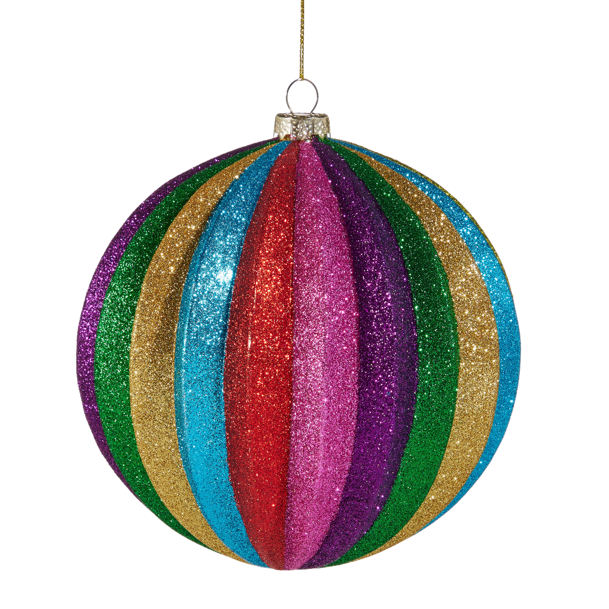 Multicolor Stripe Glitter Ball Ornament-Fairley Fancy
