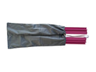 Gray carrying bag with pink resistance bands on a white background