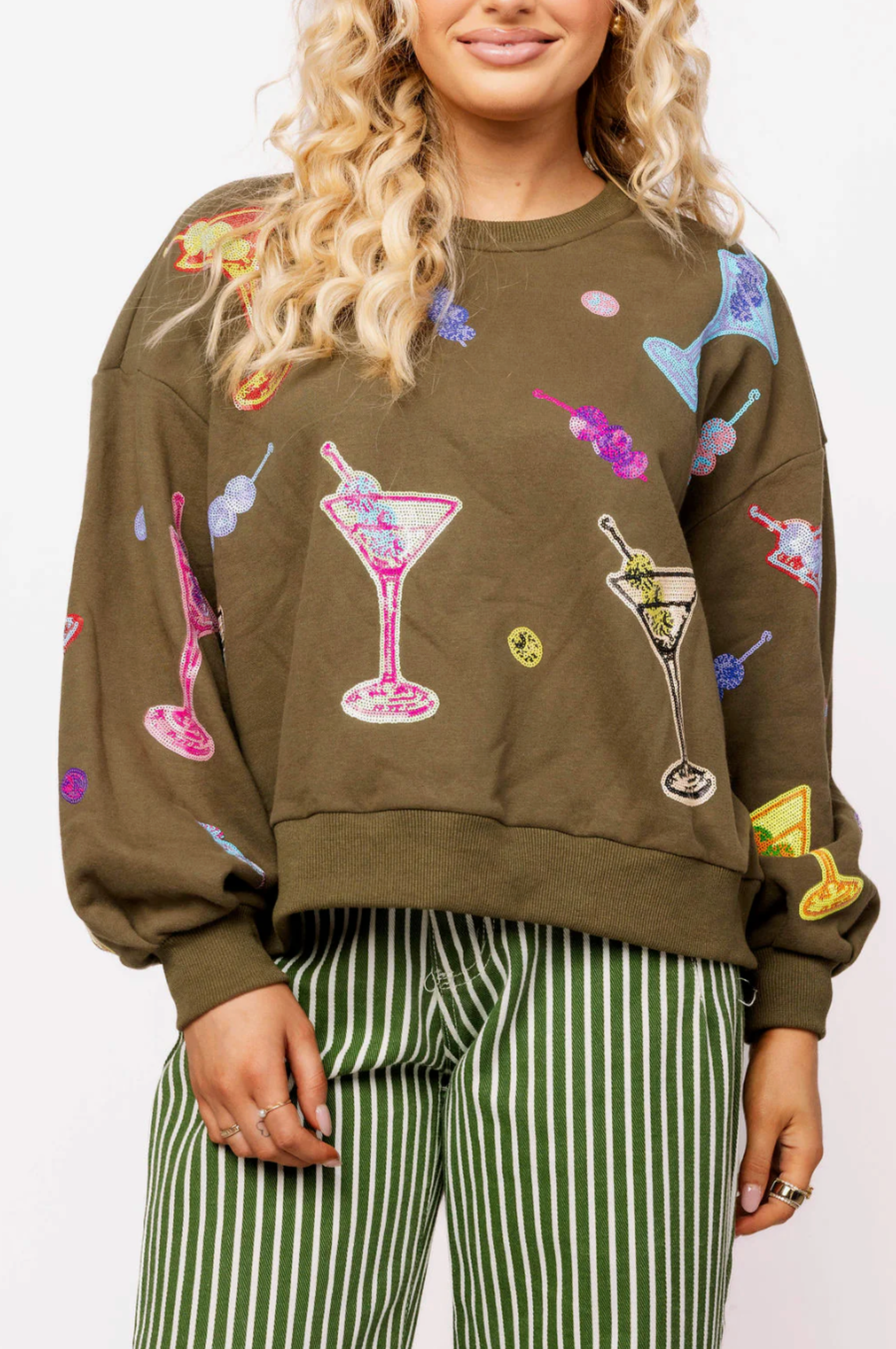 Olive Green Multi Martini Sweatshirt