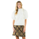 Puff Sleeve Knitted Tie Neck Sweater