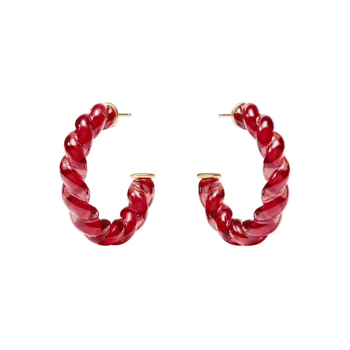 Red hoop earrings on a white background