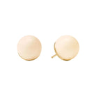 Pair of gold round earrings on a white background