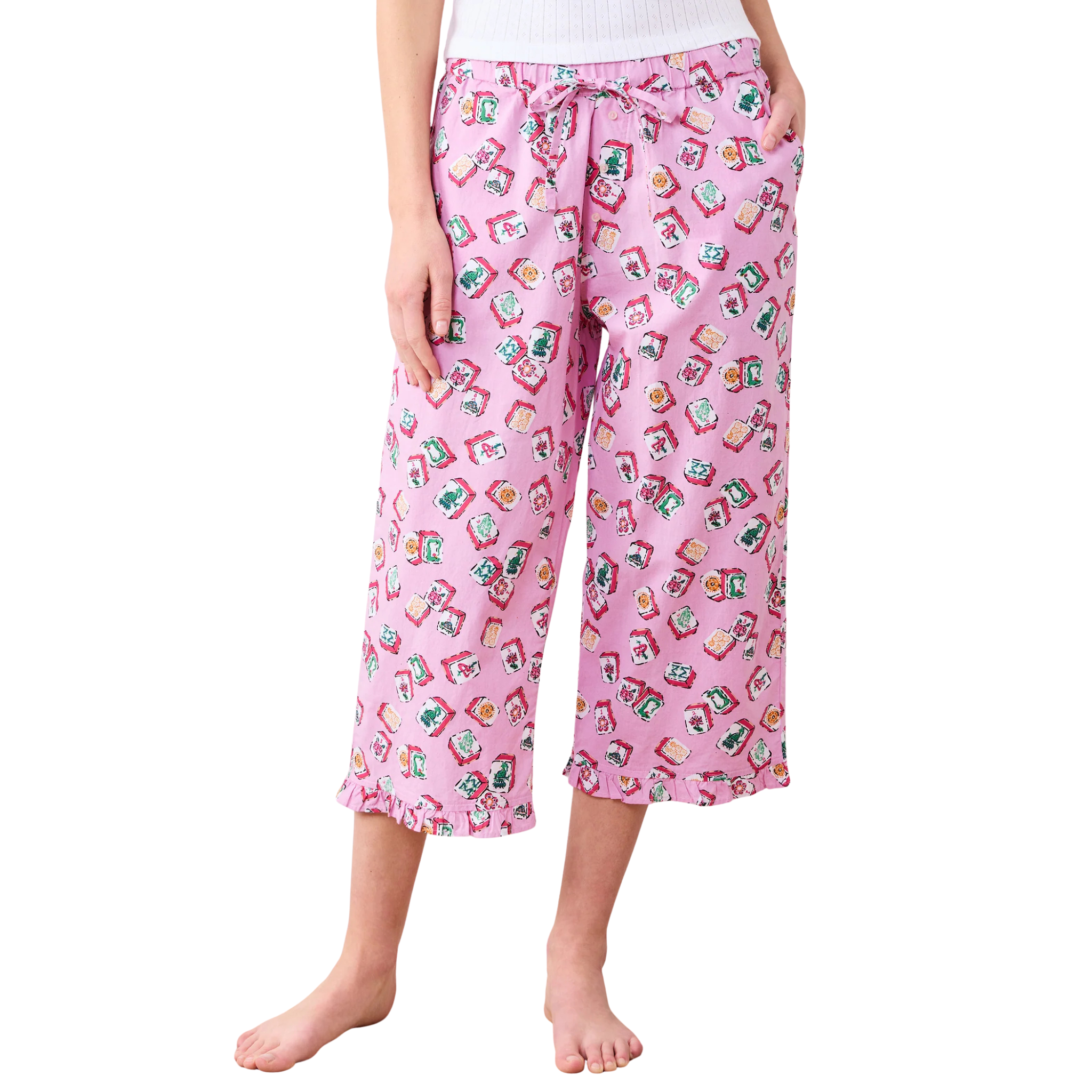 Ruffle Cropped Pants in Lucky Tiles-Fairley Fancy