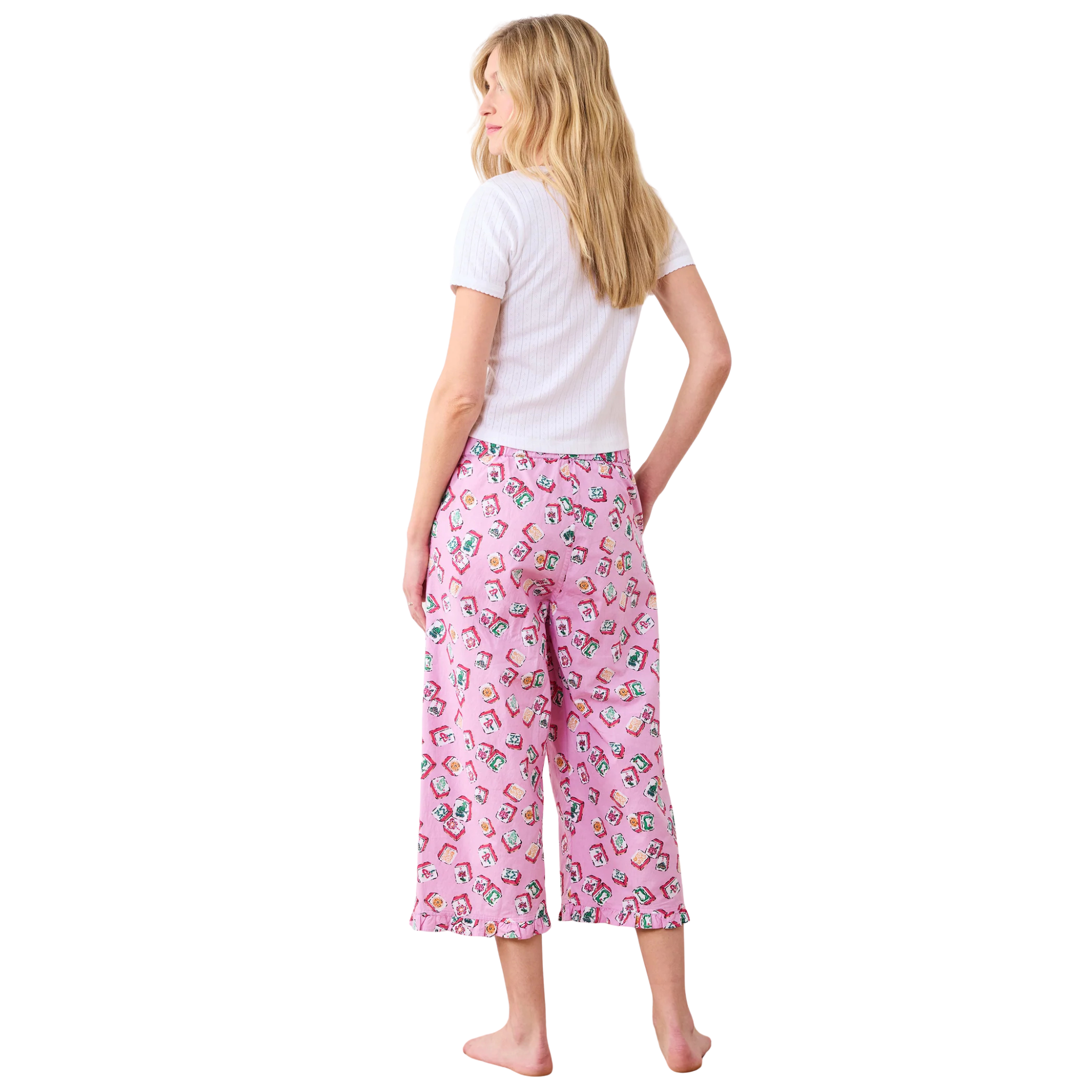 Ruffle Cropped Pants in Lucky Tiles-Fairley Fancy