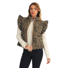 Ruffle Shoulder Leopard Puffer Vest-Fairley fancy