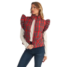 Ruffle Shoulder Red Plaid Puffer Vest-Fairley fancy