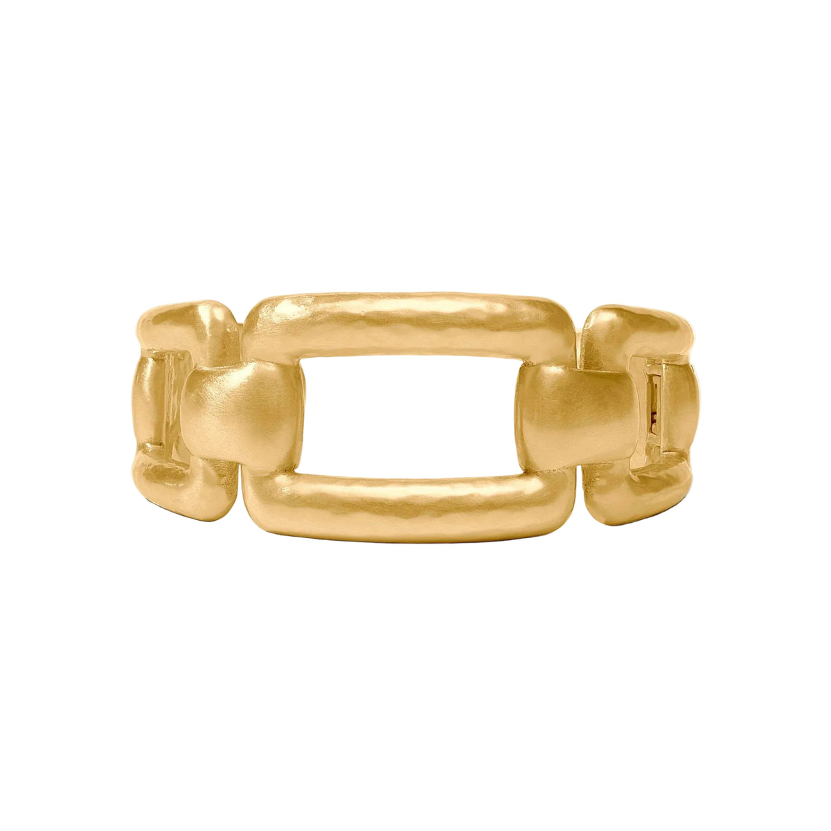 A chunky gold chain-link cuff bracelet with a textured, hammered finish, displayed on a clean white background with a soft shadow.