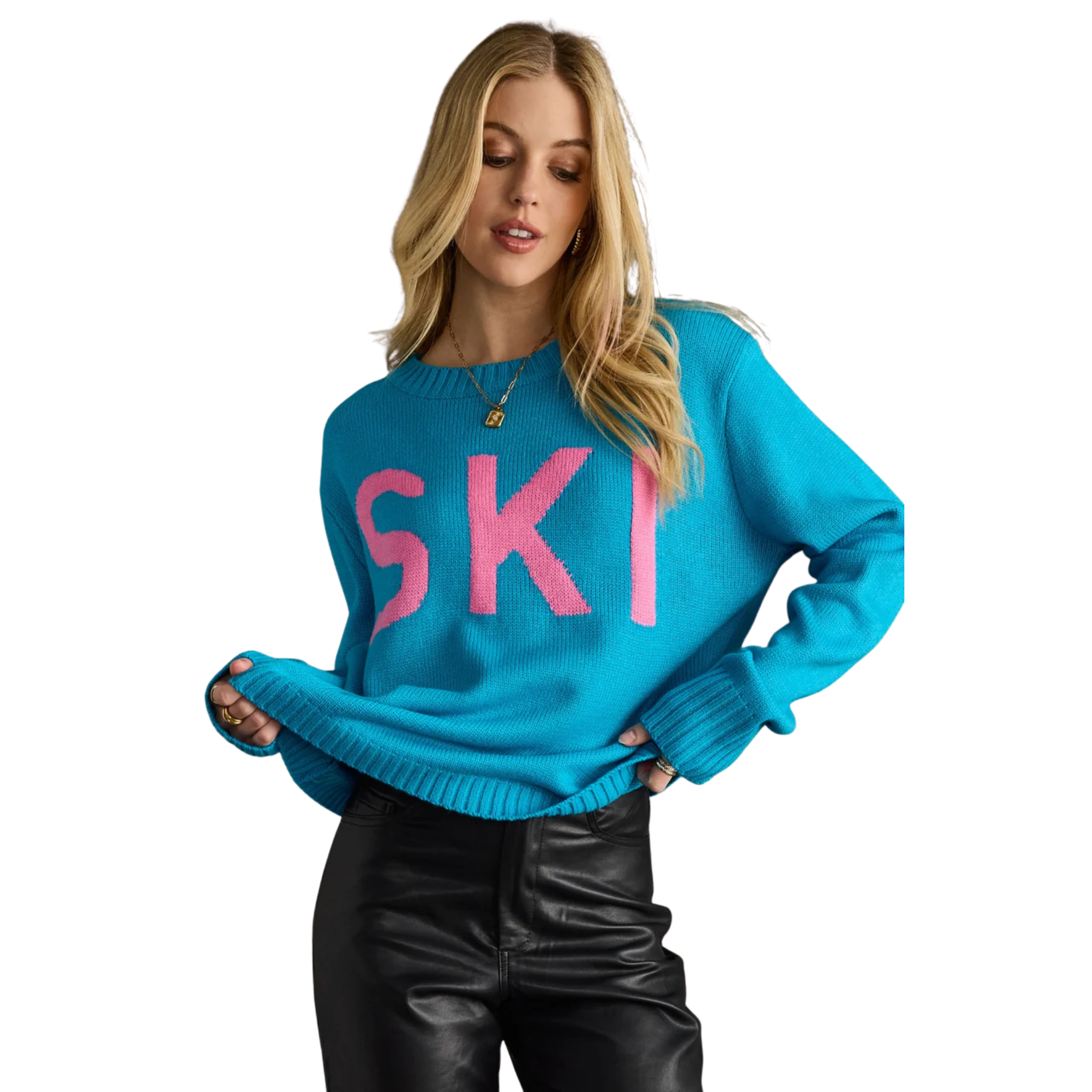 Ski Sweater in Blue & Pink-Fairley Fancy