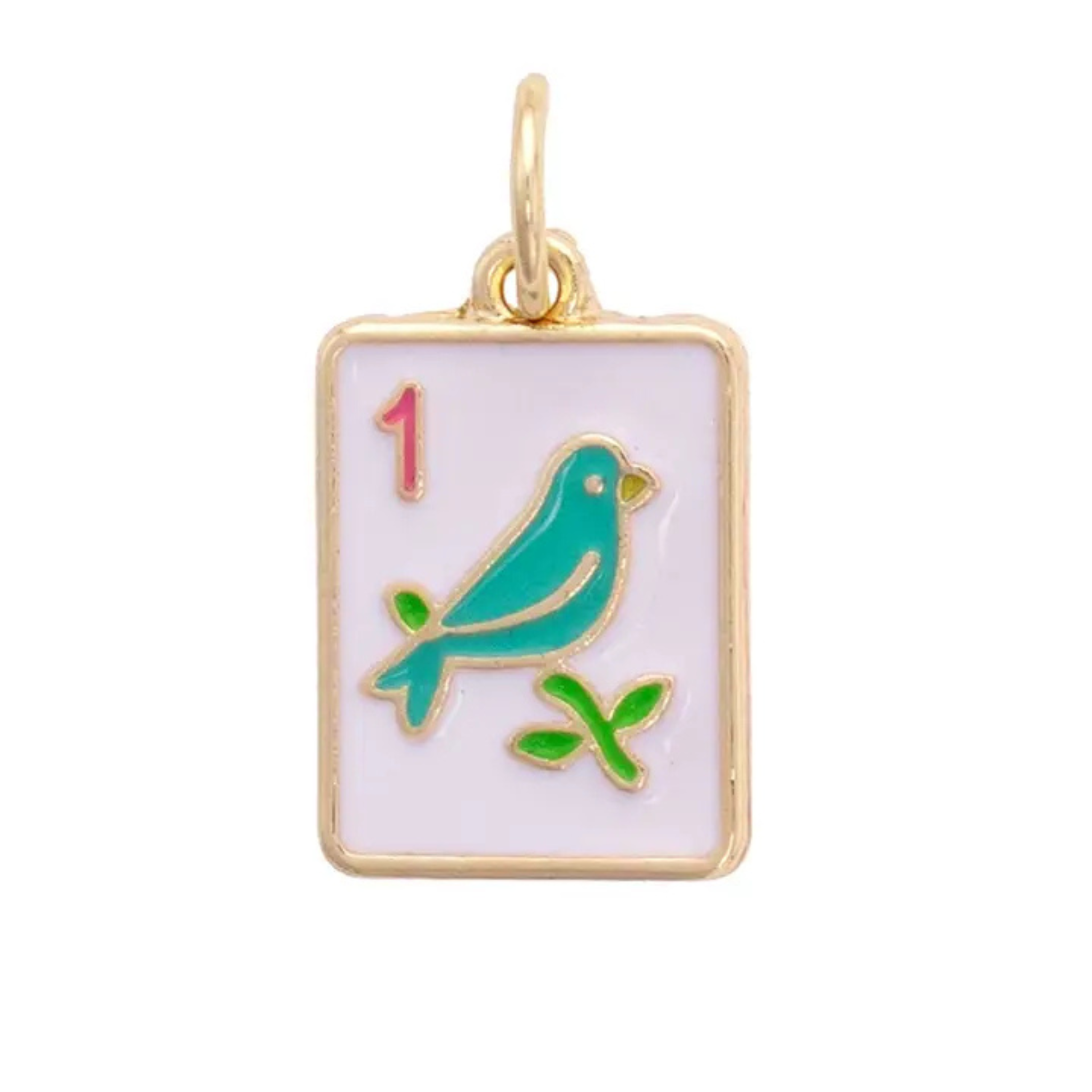 Sparrow Mahjong Tile Charm in White & Teal-Fairley Fancy