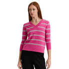 Stella 3/4 Sleeve Stripe Sweater in Guava-Fairley Fancy