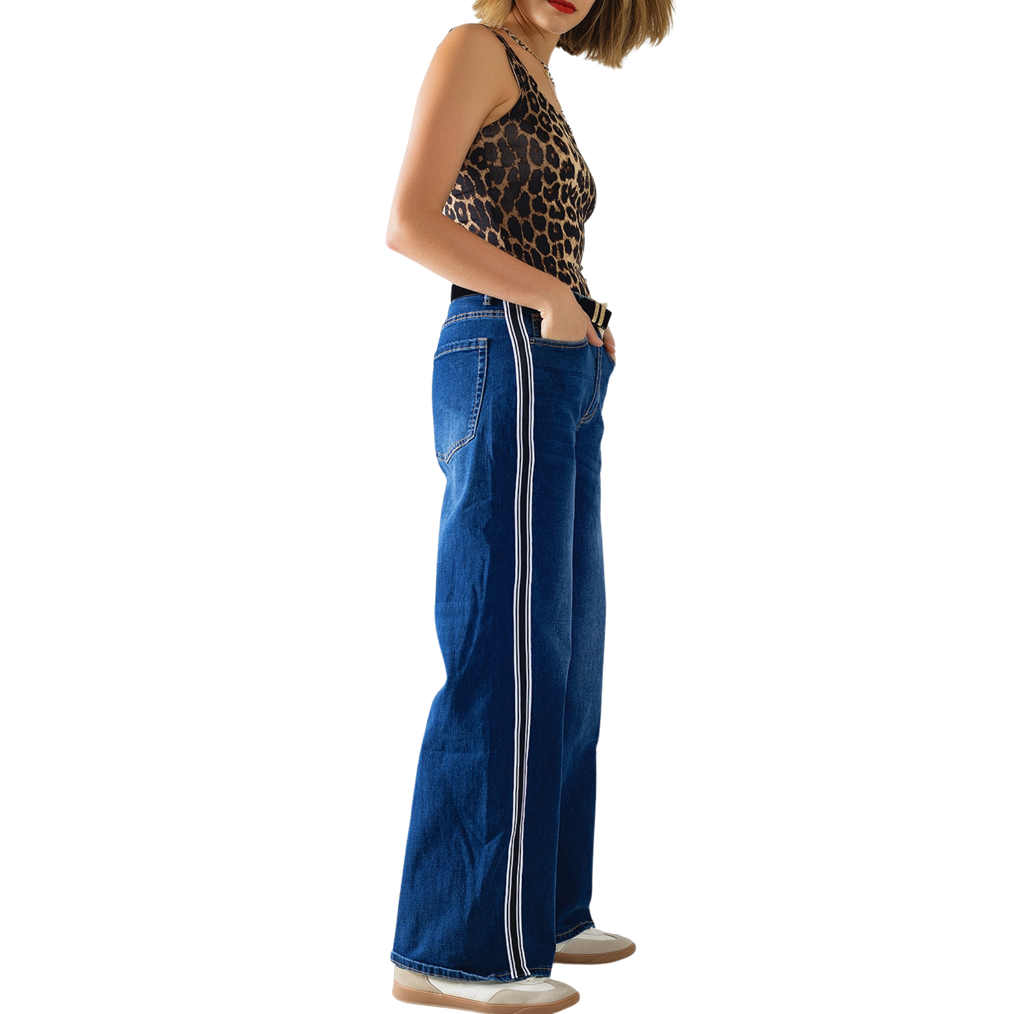 Super Wide Leg Jeans with Stripes-Fairley Fancy