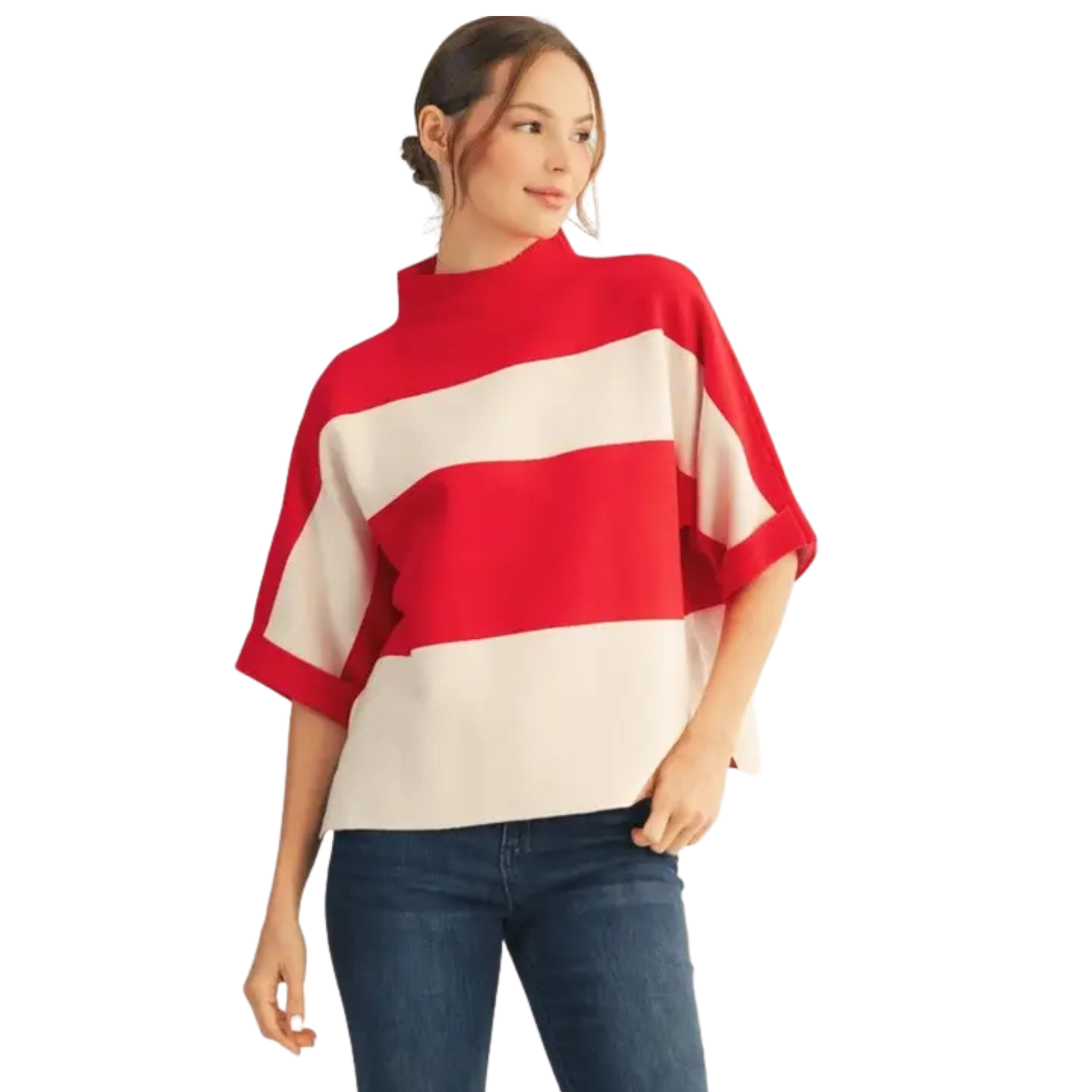 The Candy Stripe Mock Neck Sweater-Fairley Fancy