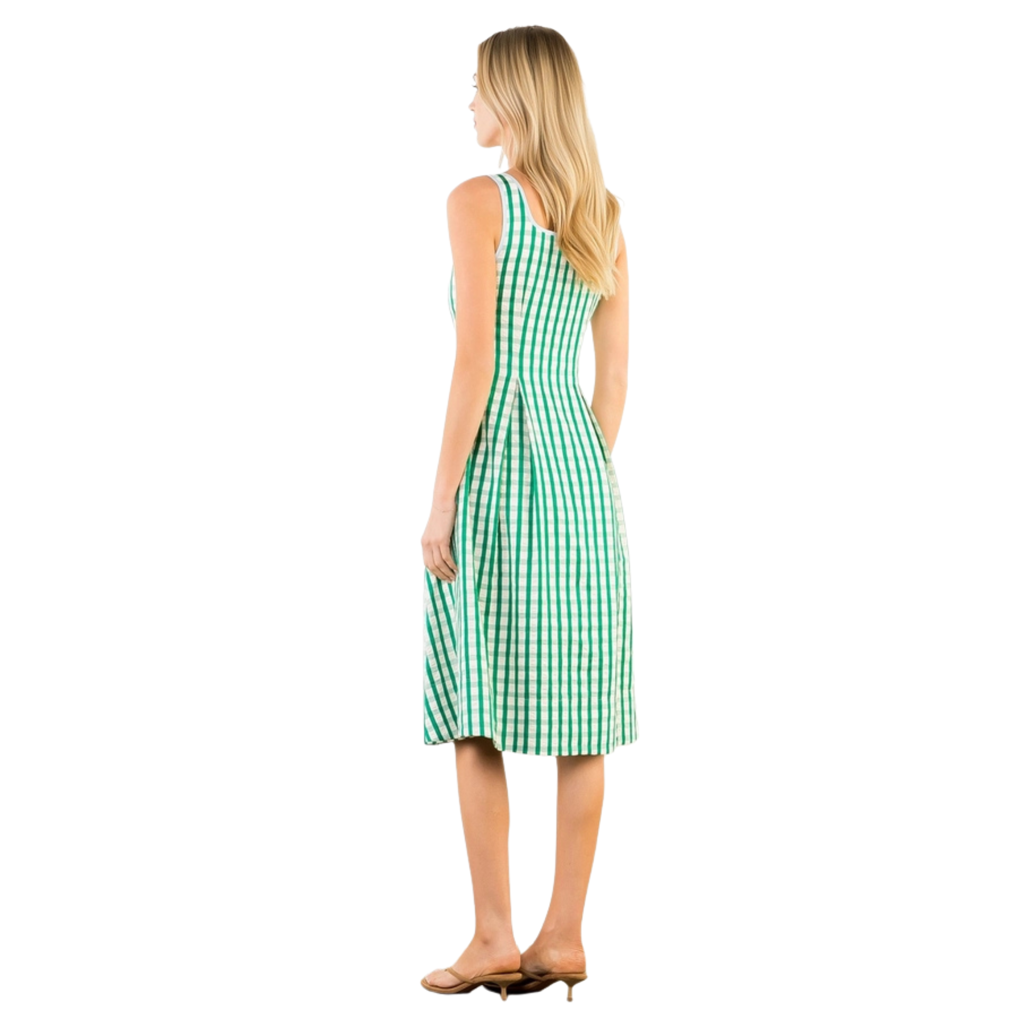 Thin Strap Gingham Dress in Green-Fairley Fancy