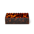 A rectangular translucent box with a scalloped edge and a tortoiseshell pattern in amber, orange, and black, shown on a plain white background.