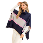 Turtleneck Colorblocked Poncho in Navy-Fairley Fancy