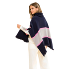 Turtleneck Colorblocked Poncho in Navy-Fairley Fancy