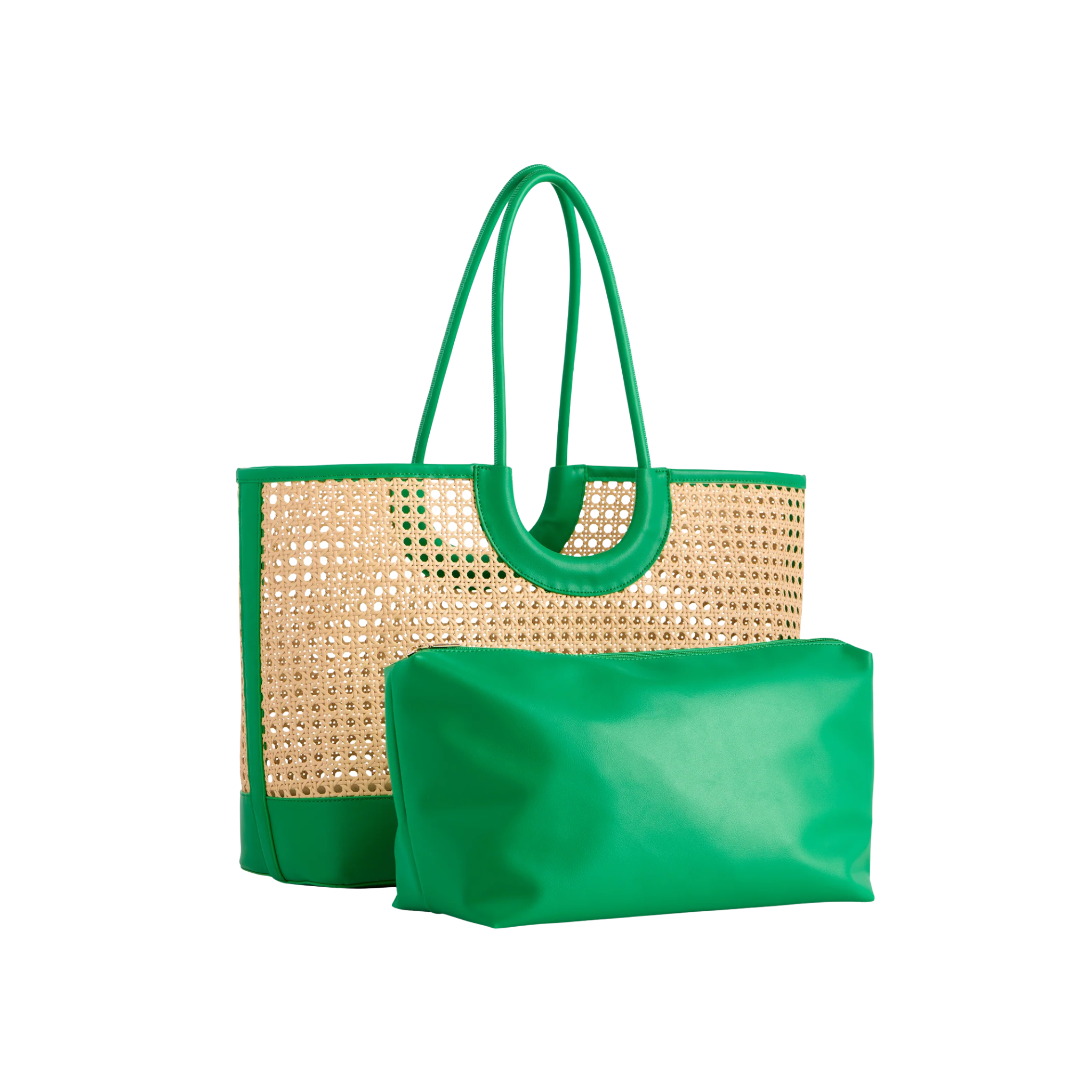 Lyra Tote in Green Front View with Pouch 