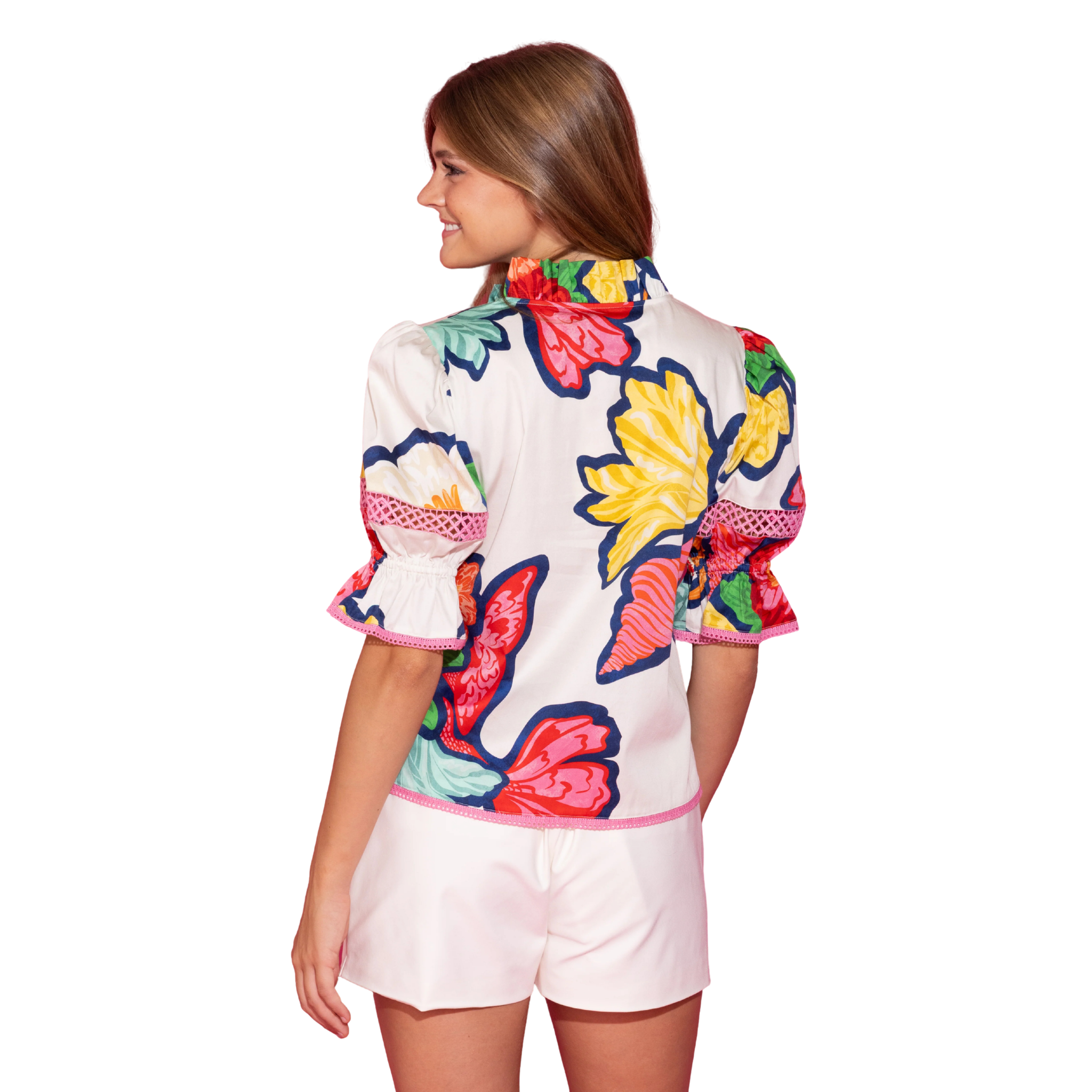 Lottie Top in Cloud Bouquet Back View with Model 