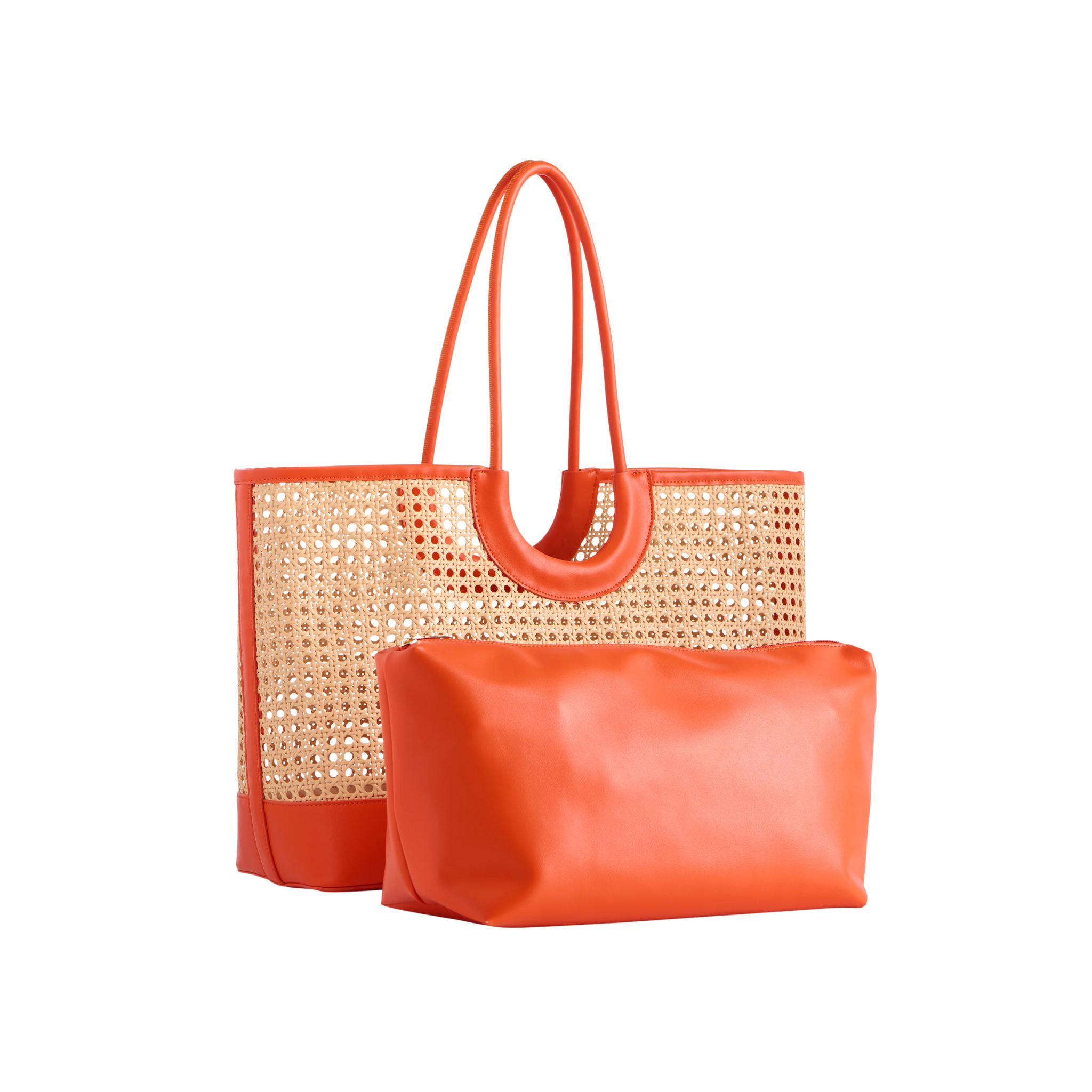 Lyra Tote in Orange Front View with Pouch 