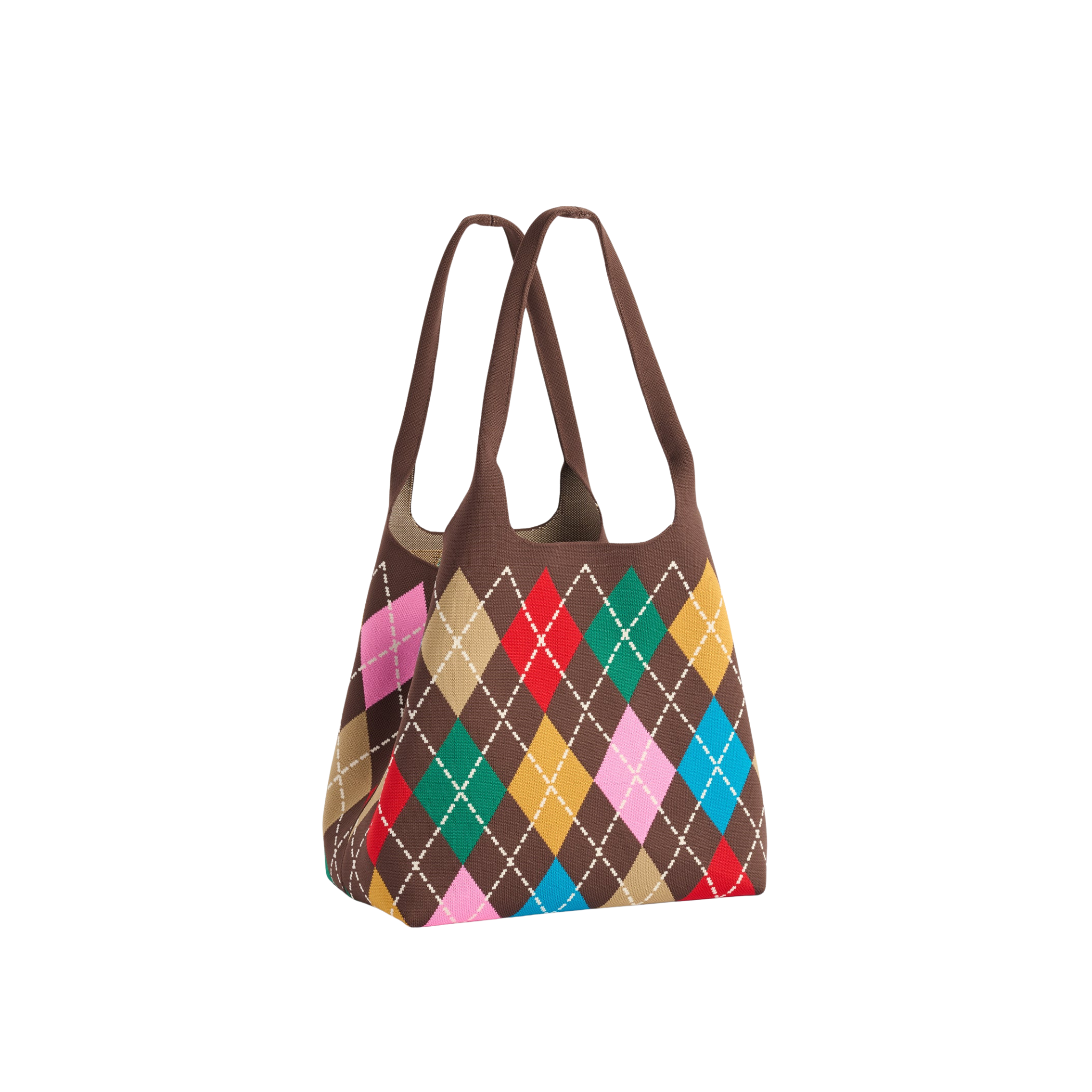 Robbie Argyle Tote in Brown Front Side View 