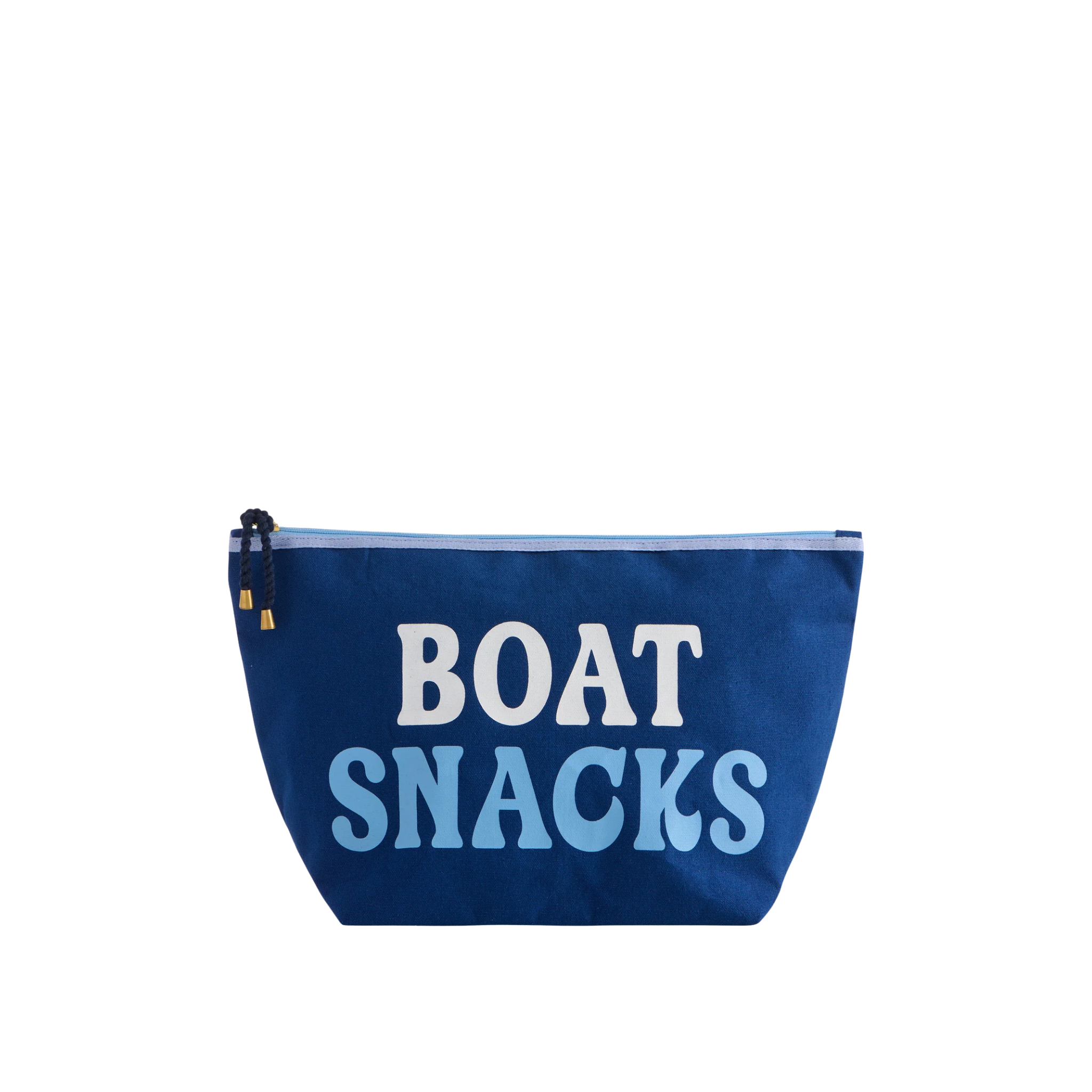 "Boat Snacks" Large Zip Pouch in Navy Front View 