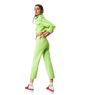 Cropped Wide Leg Jeans in Acid Green Side View with Model 