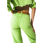 Cropped Wide Leg Jeans in Acid Green Back View with Model 