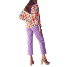 Straight Leg Jeans with Cropped Hem in Purple Back View with Model 