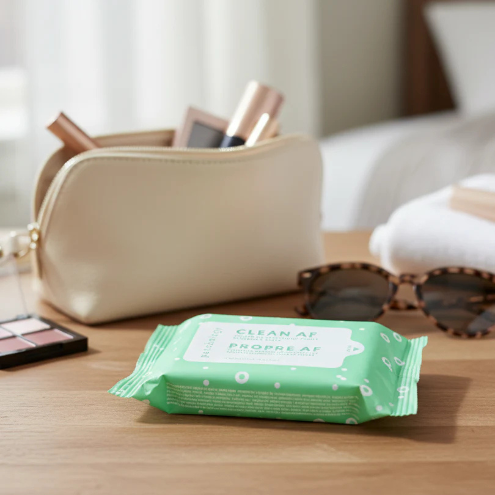 Clean AF Facial Cleansing Wipes On Table 