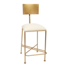 McAdams Gold Counter Height Barstool With Metal Back And Light Linen Cushion - Fairley Fancy