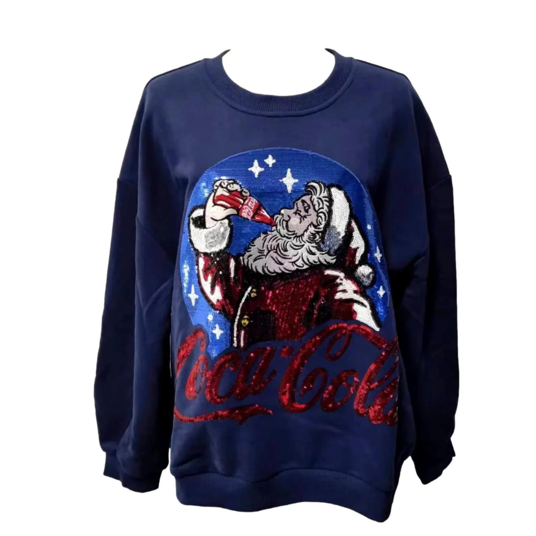 Navy Santa Drinking Coca-Cola Sweatshirt - Fairley Fancy