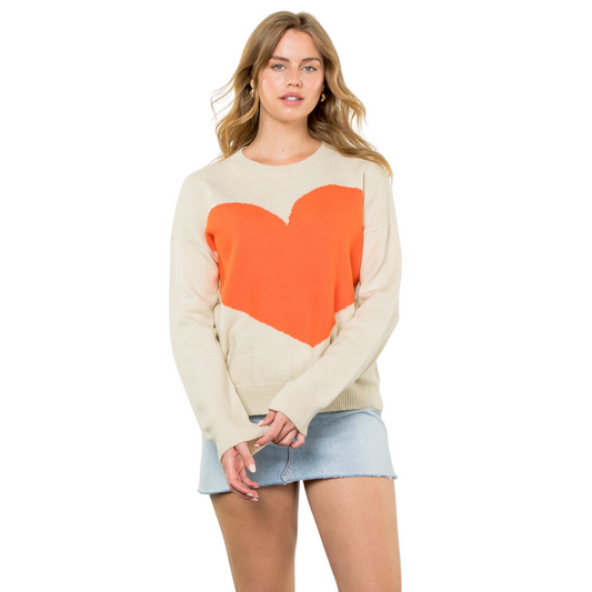 Heart Knit Sweater in Beige - Fairley Fancy