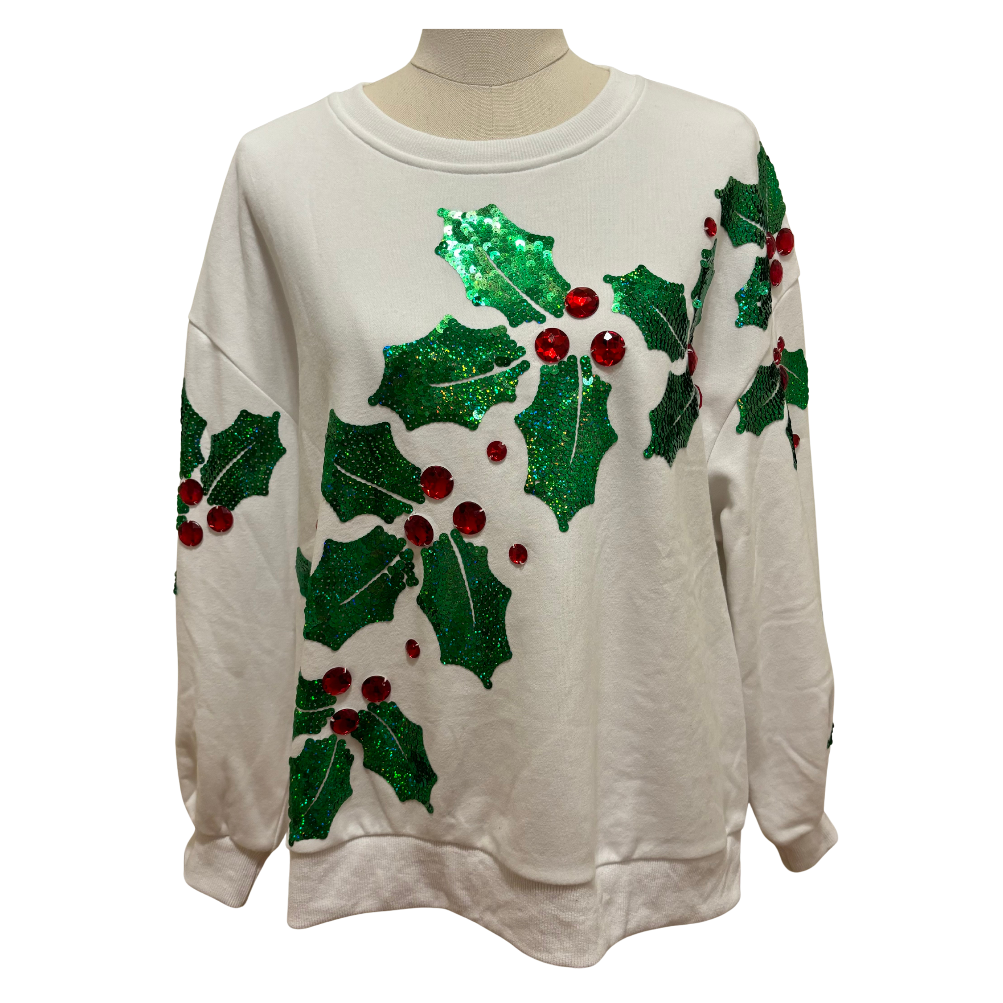 White Diagonal Holly Sweatshirt - Fairley Fancy