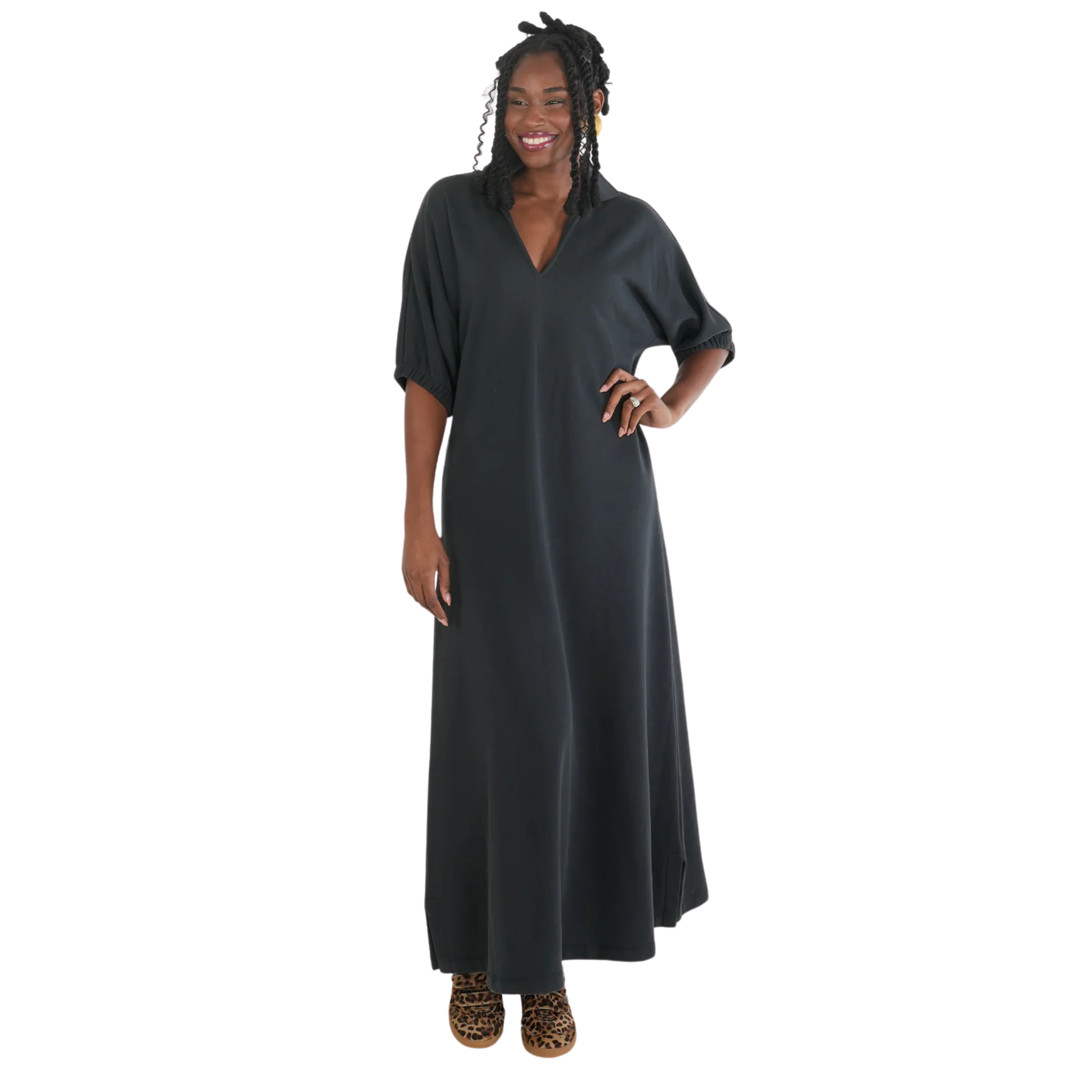 Poppy Maxi in Black French Terry - Fairley Fancy