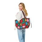 Robbie Argyle Tote in Brown Front Model View 