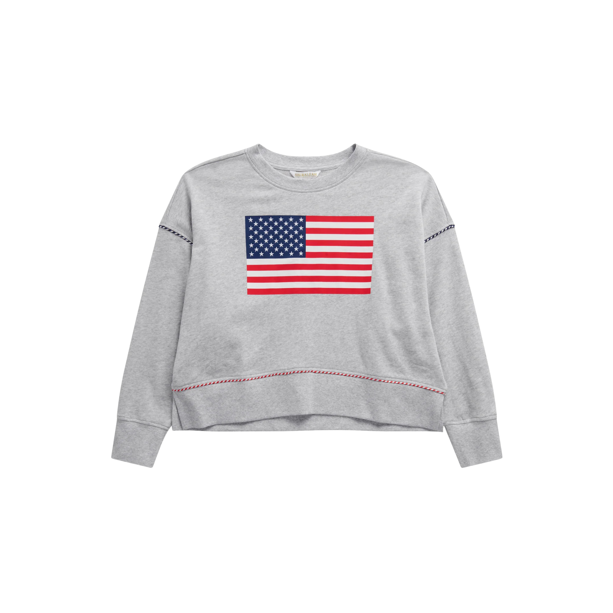 American Flag Relaxed Sweatshirt in Grey Front View 