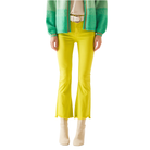 Flare Jeans with Raw Hem Edge in Yellow Front View with Model 