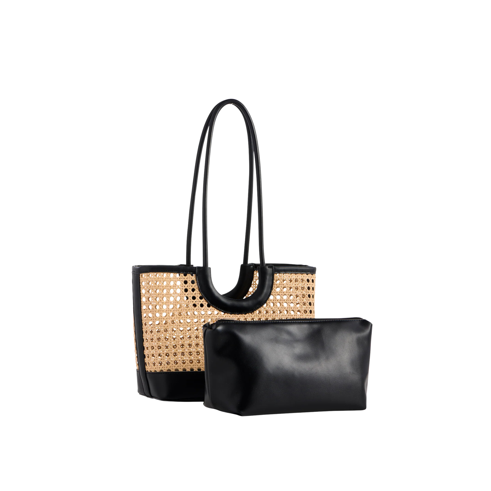 Lyra Mini Tote in Black Front View with Pouch 