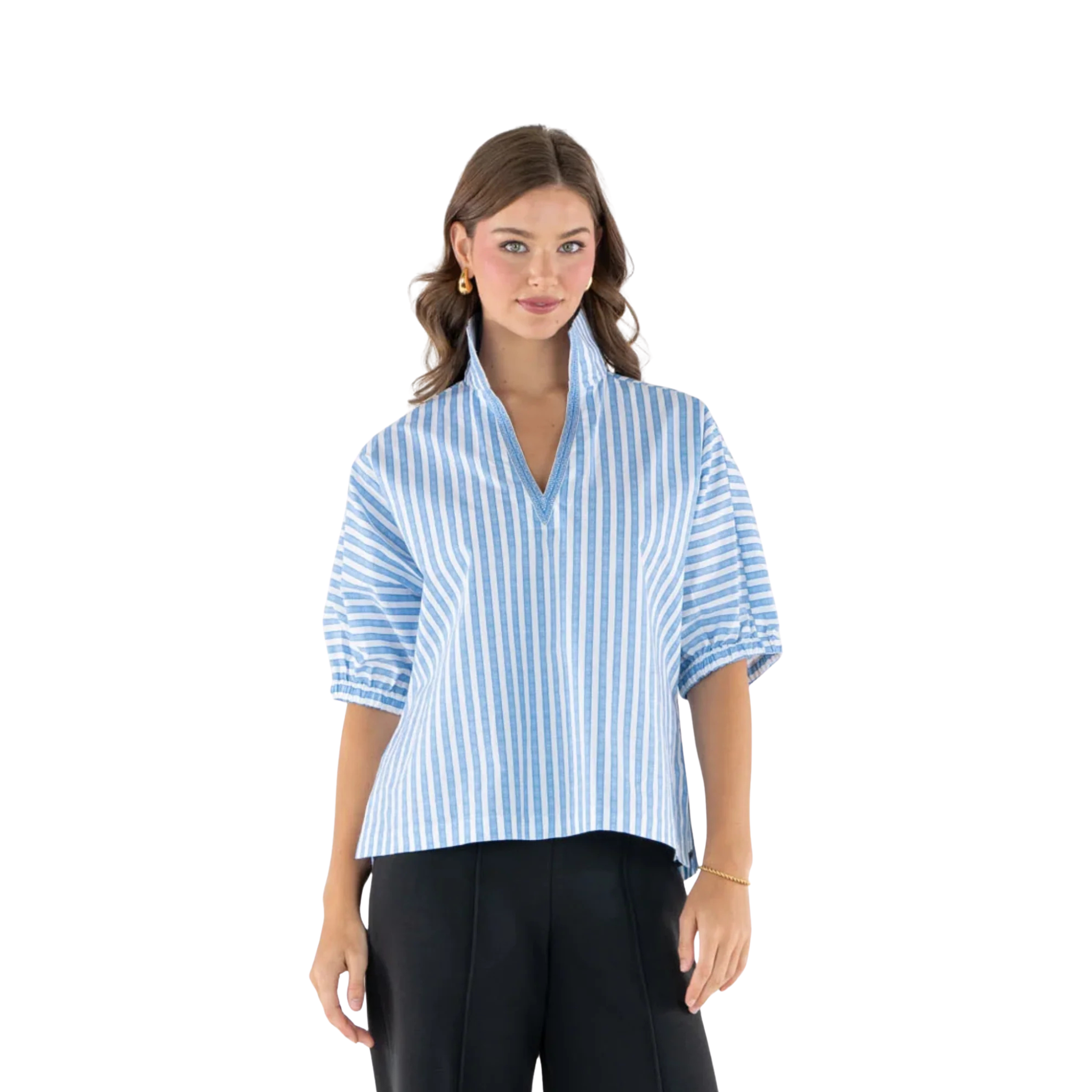 Poppy Top in French Blue Stripe