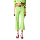 Cropped Wide Leg Jeans in Acid Green Front View with Model 