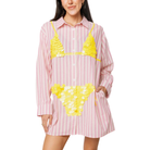 Pink Striped Yellow Paillette Bikini Tunic Front View 